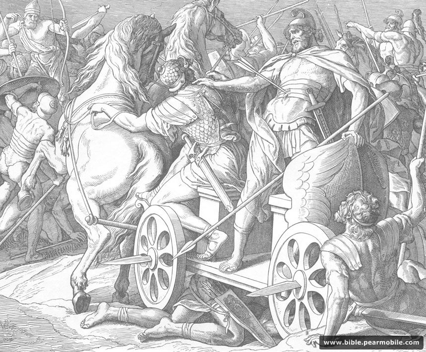 1st Koningen 22:35 - Ahab Wounded in Battle